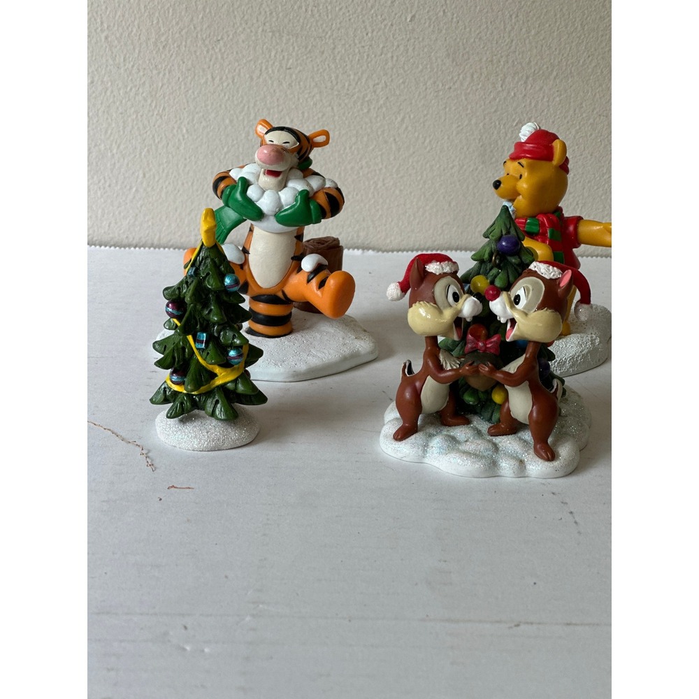 Disney Winnie the Pooh Tigger Chip n Dale Christmas Holiday Figurine Set 4pc